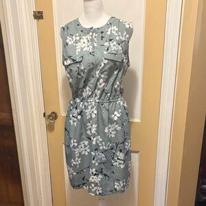 LOFT Sage Green Floral Sleeveless Shift Dress